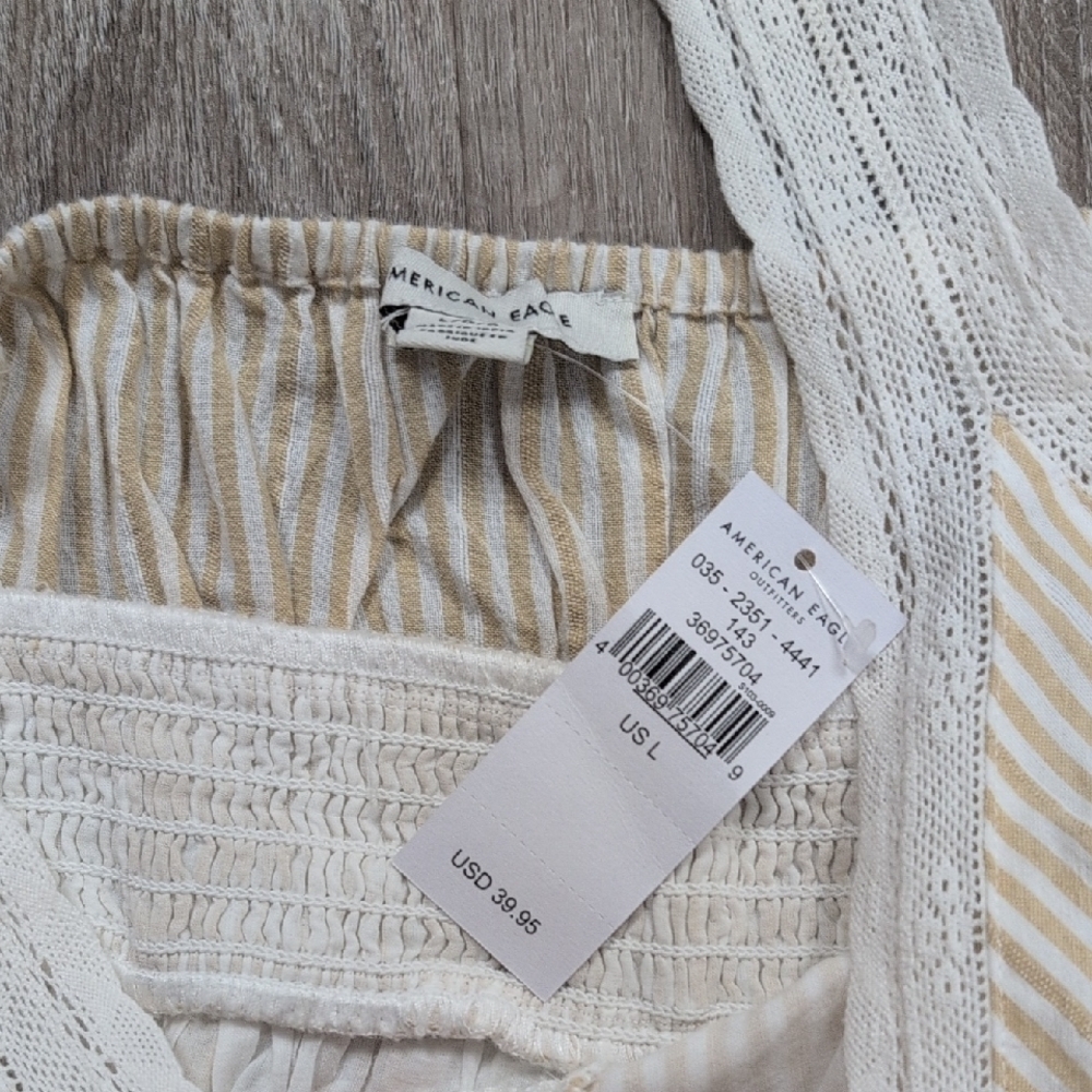 American Eagle Outfitters Cream Striped Camisole with Lace - Picture 2 of 4